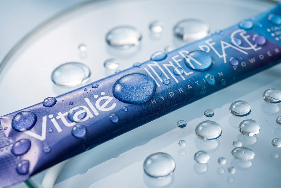 Vitalë Inner Peace sachet with water droplets